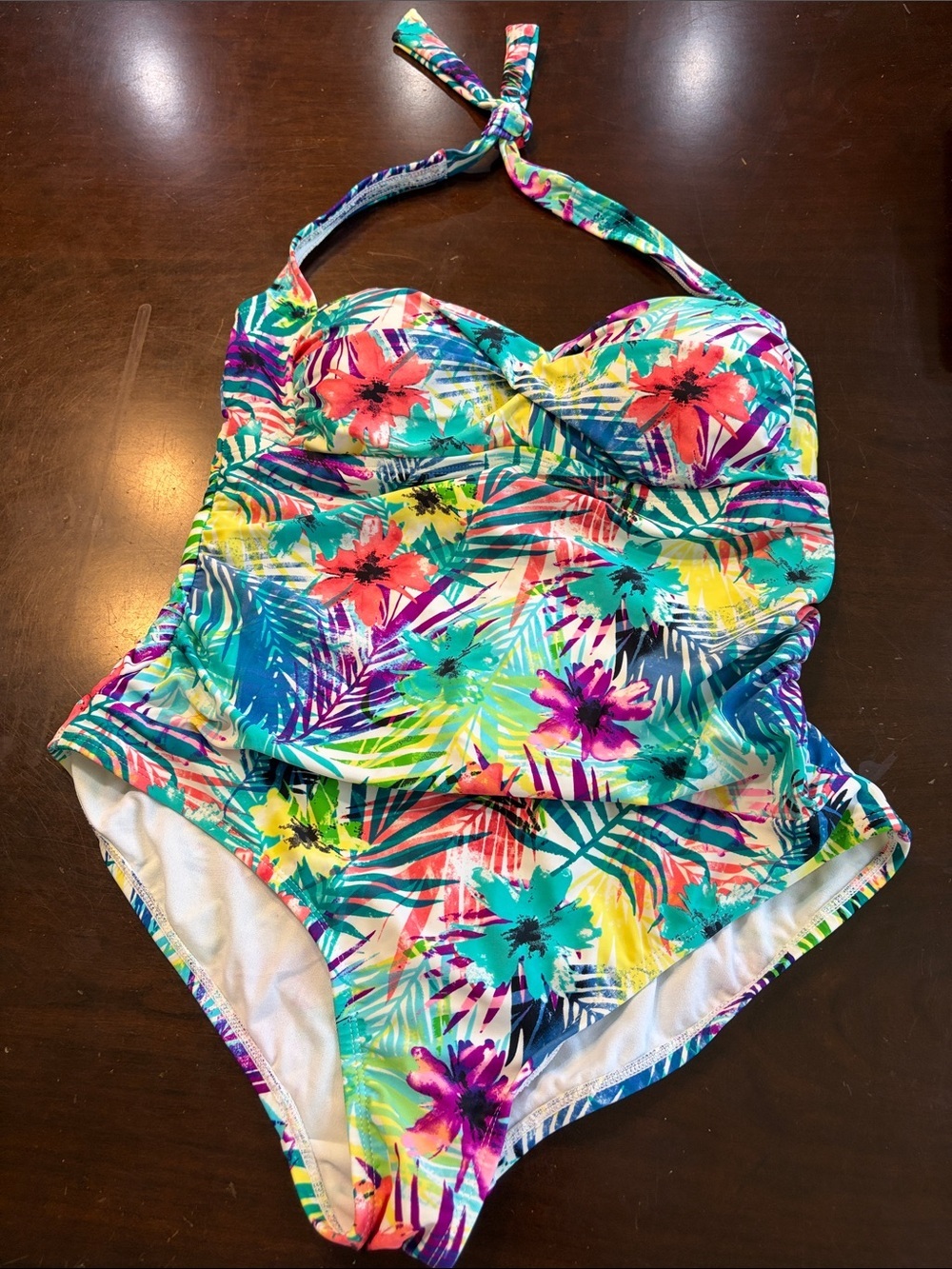 Catalina Tropical Floral Halter One-Piece Swimsuit - Teal, Pink, Yellow